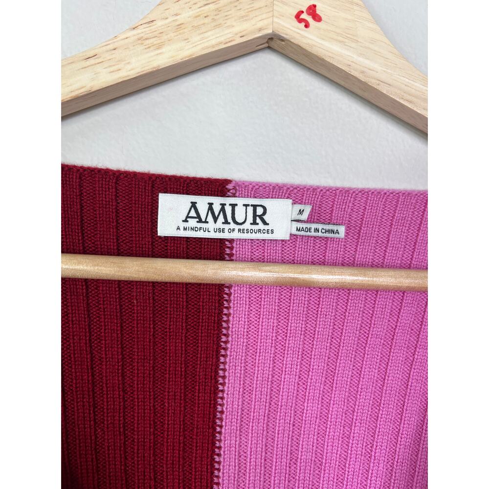 NWT Amur Cruz Twist Cropped V-Neck Cranberry Red & Pink Ribbed Sweater - Picture 6 of 8